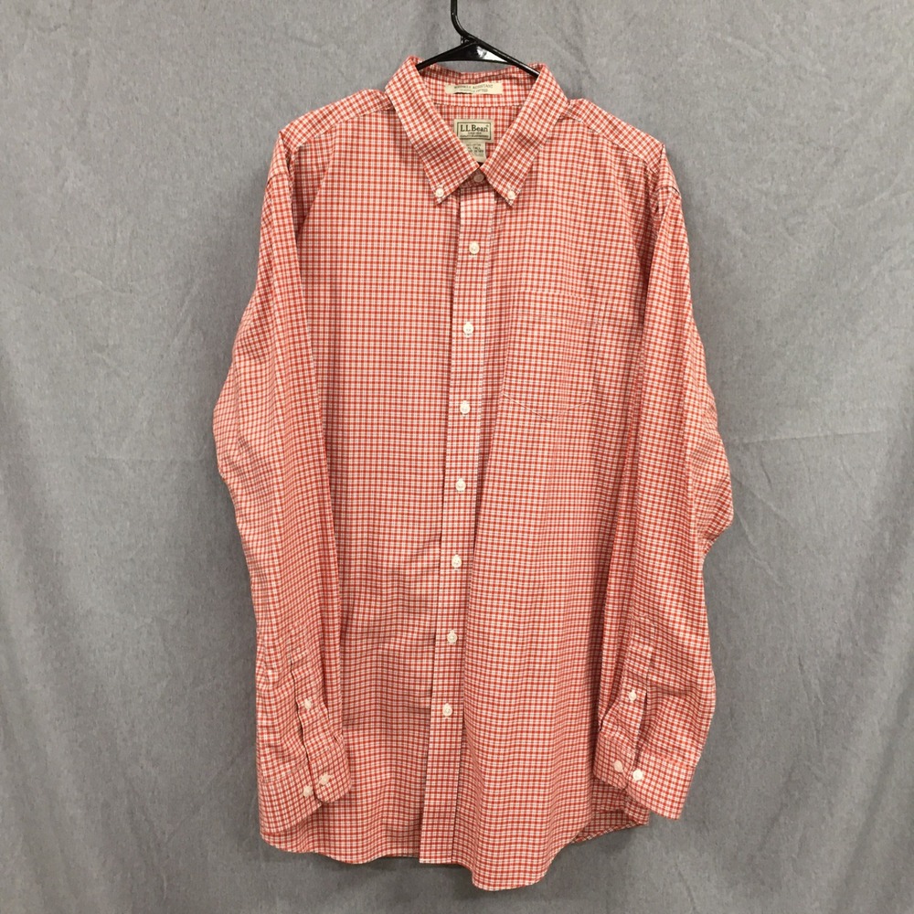 LL Bean Mens XL Tall Wrinkle Resistant‎ Button Down Shirt Orange Check 287891